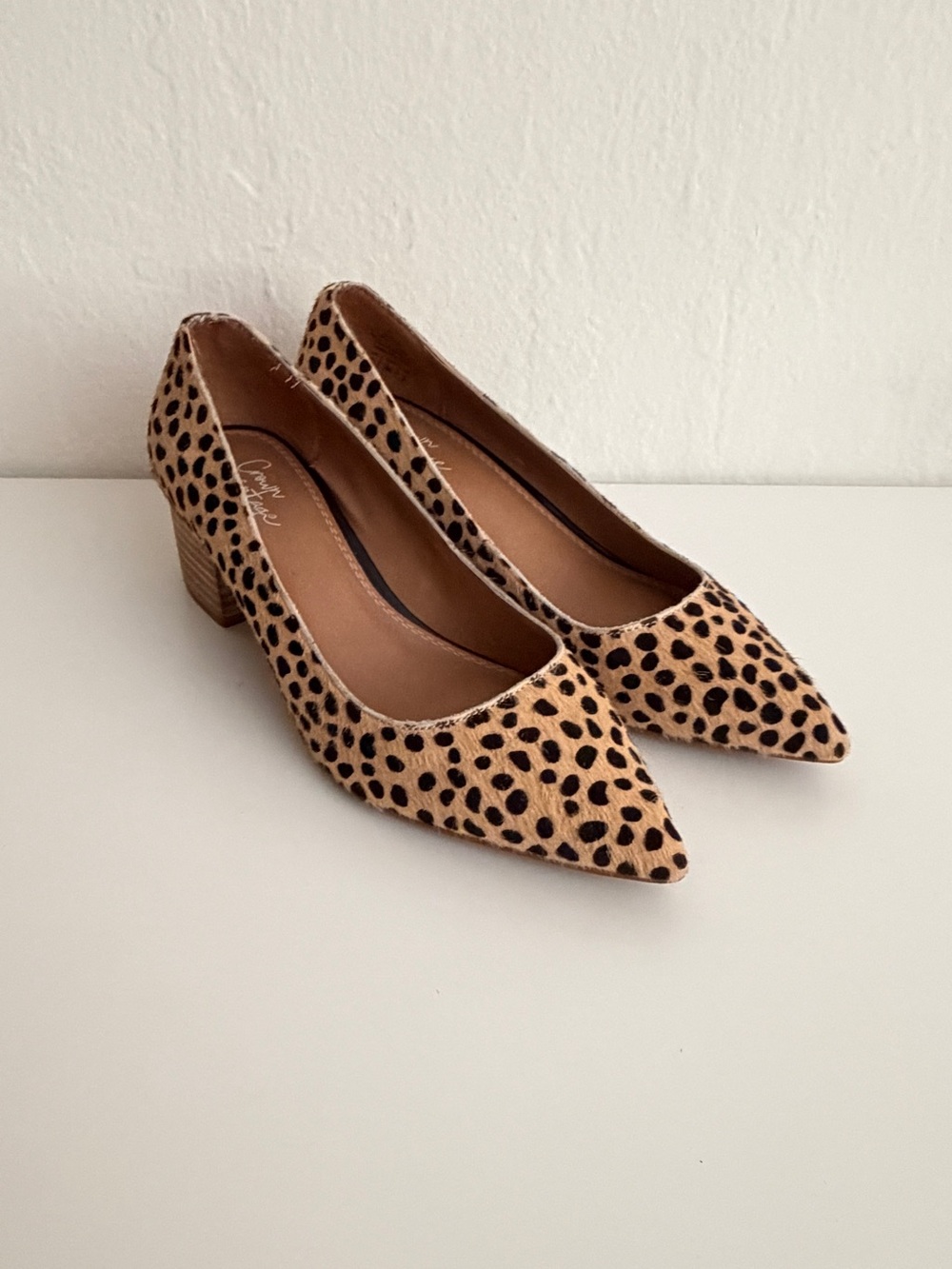Crown Vintage Leopard Print Pointed Block Heel Pumps